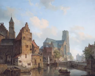 Kilátás a Delftse Vaart és a Saint Laurens templomra, Rotterdam